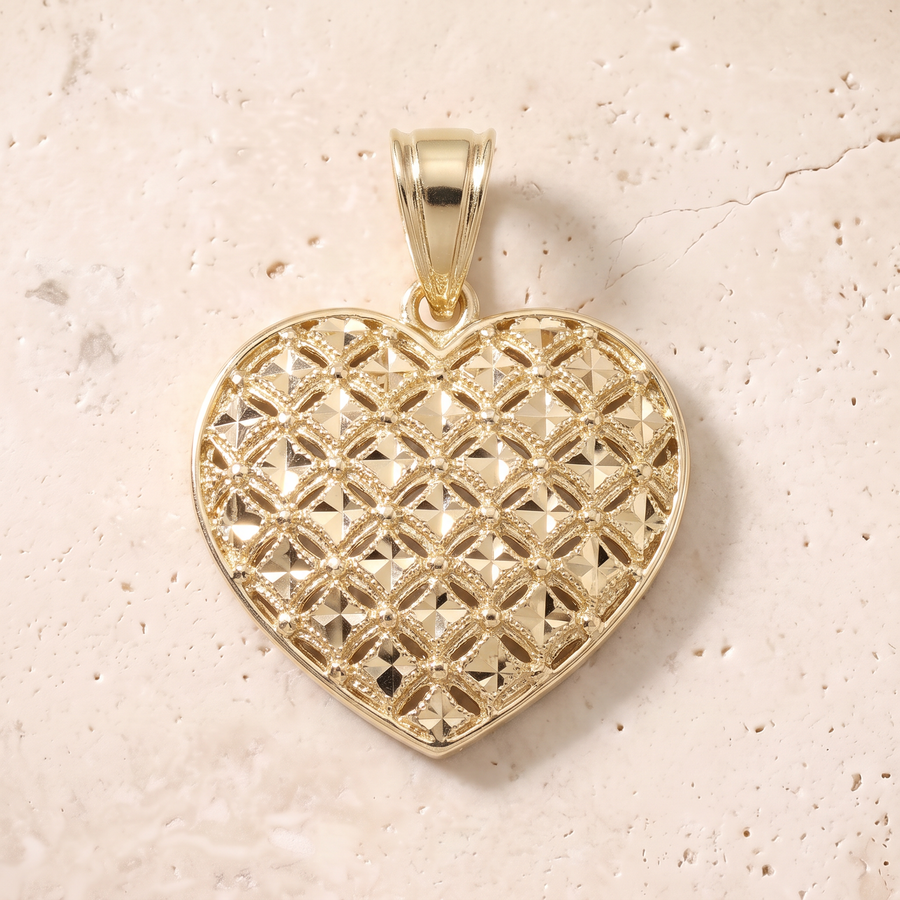 Diamond Cut Heart Pendant In 14K Solid Gold