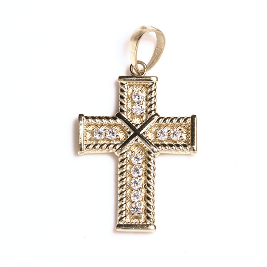 Diamond Cable Cross In 14K Solid Gold