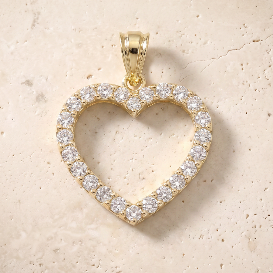 Diamond Heart Outline Pendant In 14K Solid Gold