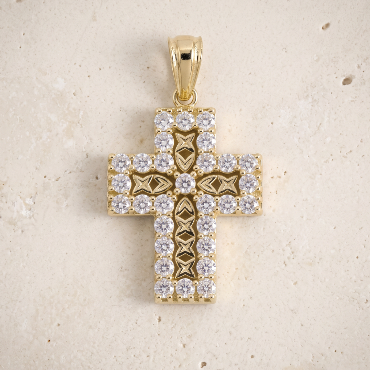 29 Stone Diamond Cross In 14K Solid Gold