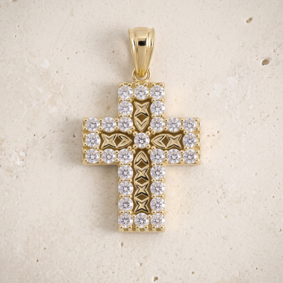 29 Stone Diamond Cross In 14K Solid Gold