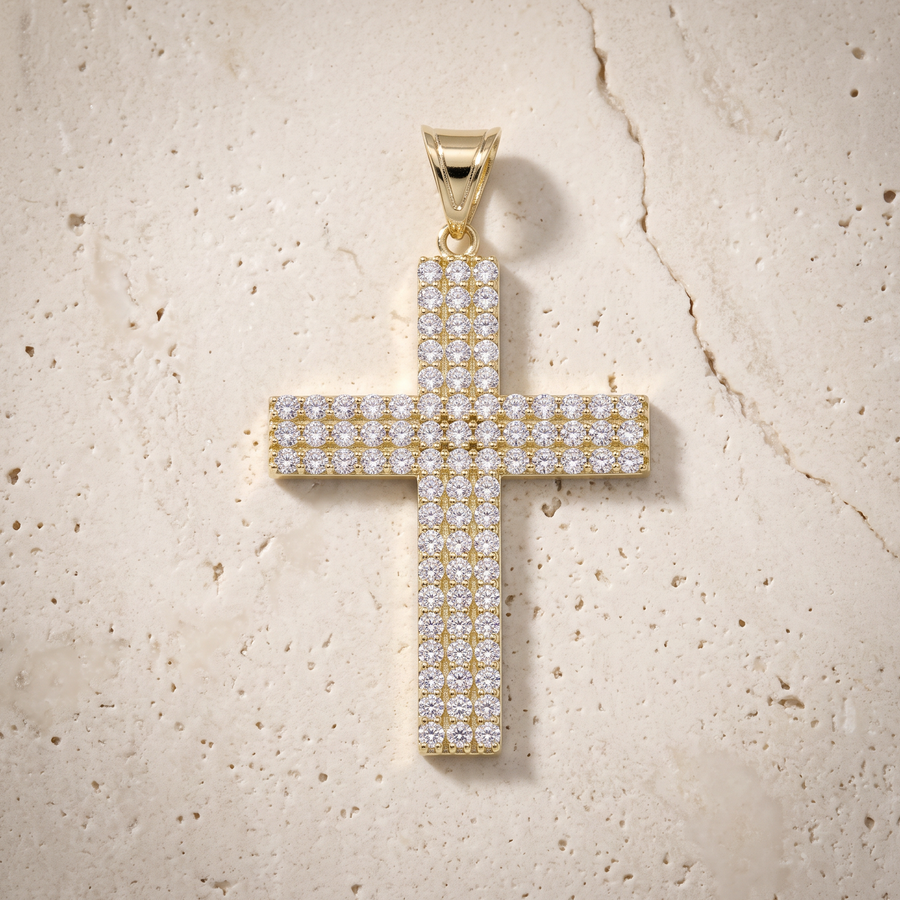 84 Stone Diamond Cross In 14K Solid Gold