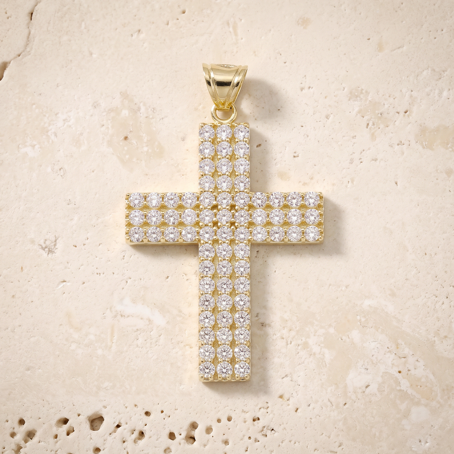 69 Stone Diamond Cross In 14K Gold