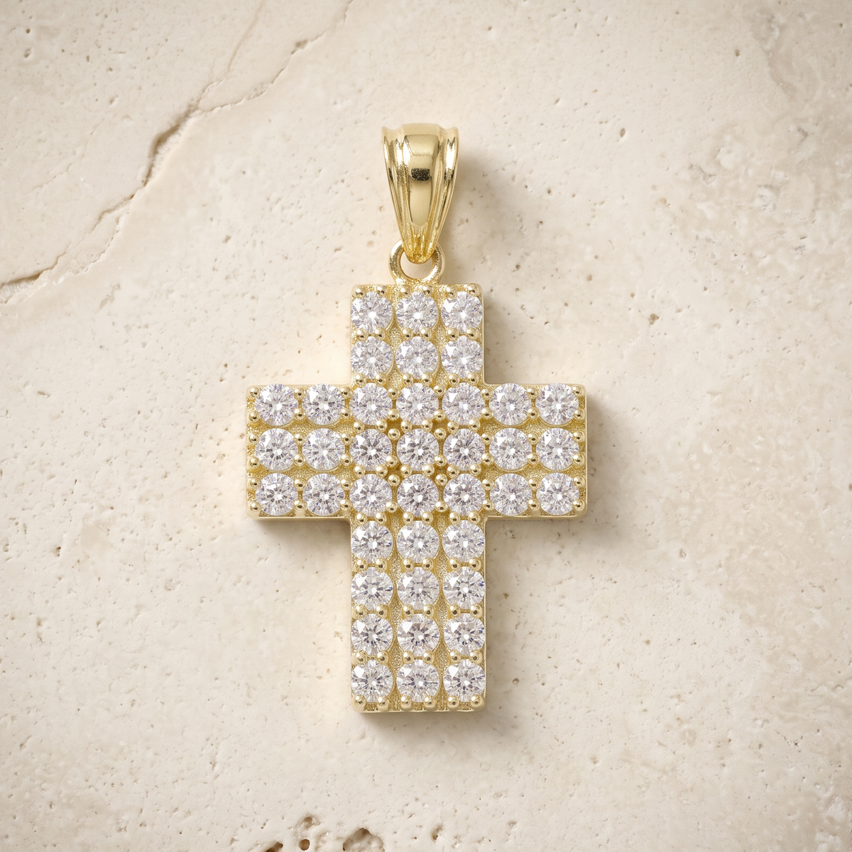 39 Stone Diamond Cross In 14K Solid Gold