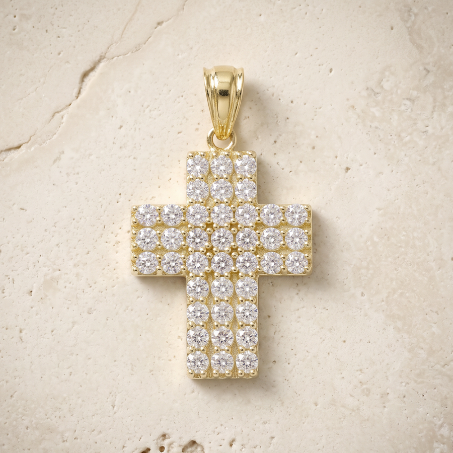 39 Stone Diamond Cross In 14K Solid Gold