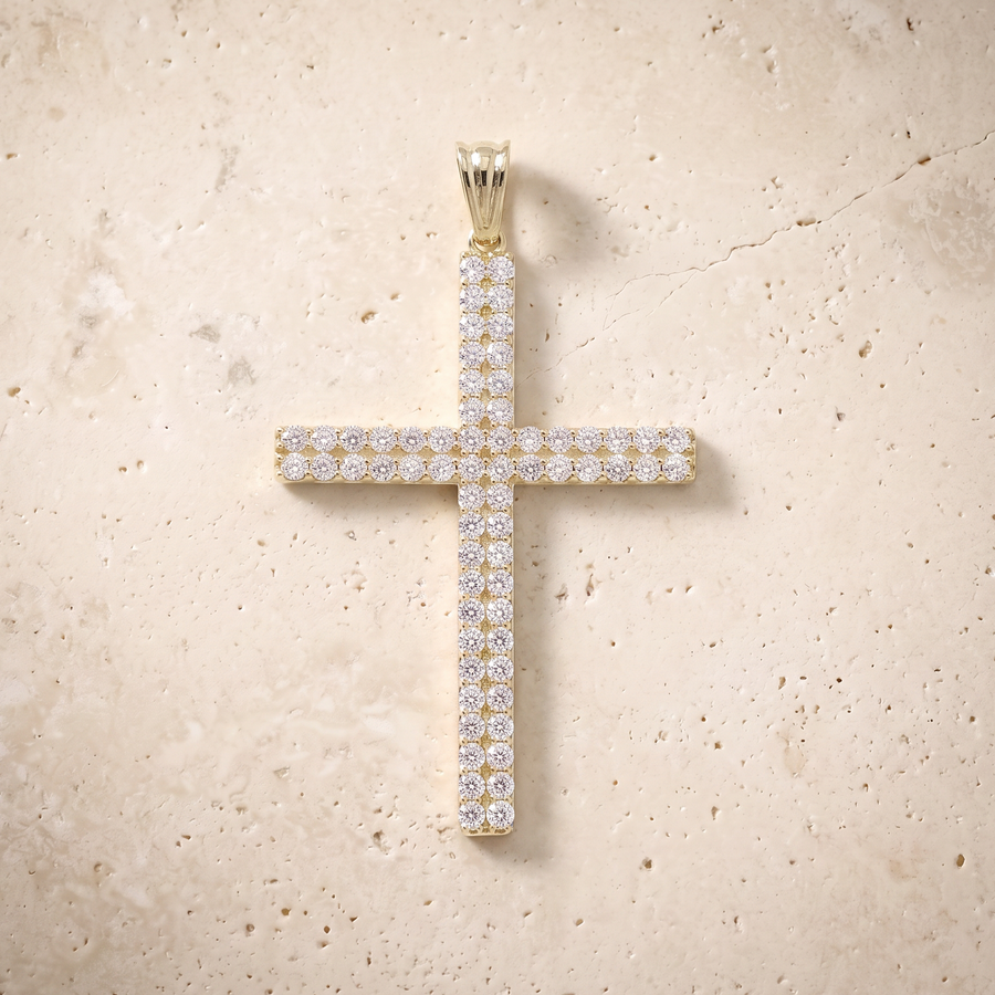 64 Stone Diamond Cross In 14K Solid Gold