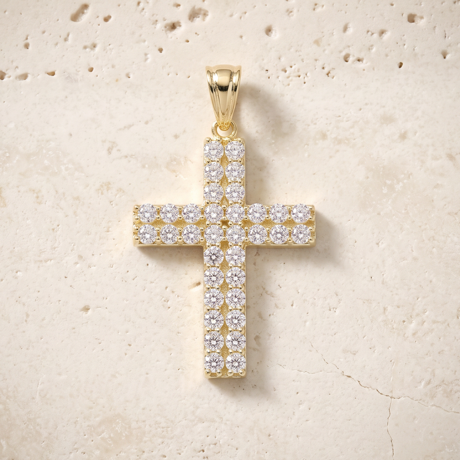 34 Stone Diamond Cross In 14K Solid Gold