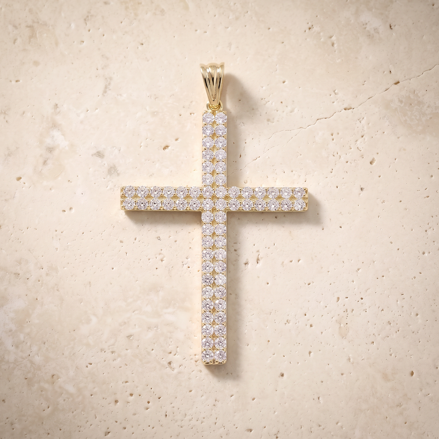 64 Stone Diamond Cross In 14k Solid Gold