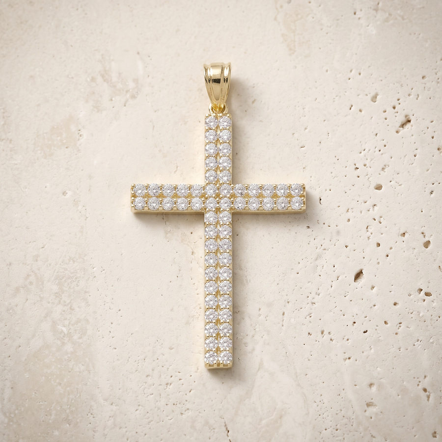 56 Stone Diamond Cross In 14K Solid Gold