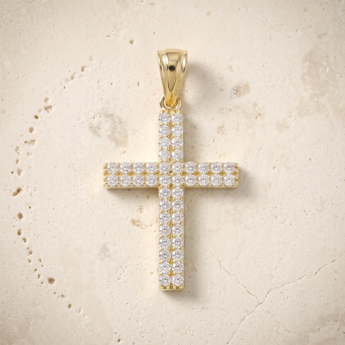44 Stone Diamond Cross In 14K Solid Gold