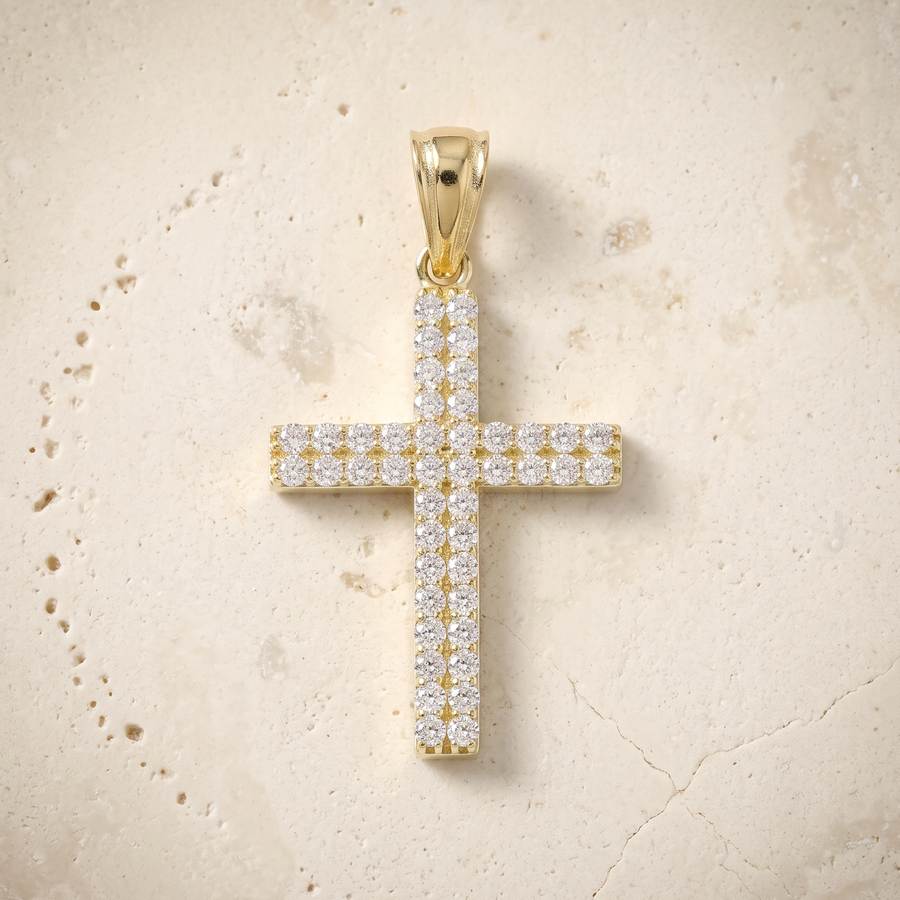 44 Stone Diamond Cross In 14K Solid Gold