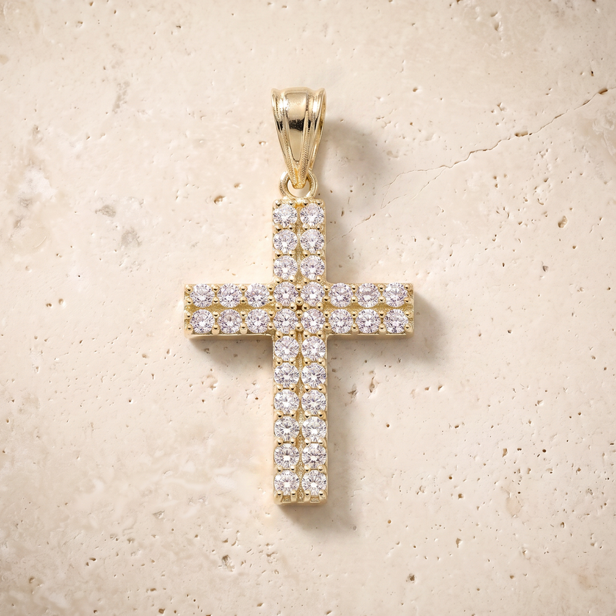 34 Stone Diamond Cross In 14K Solid Gold