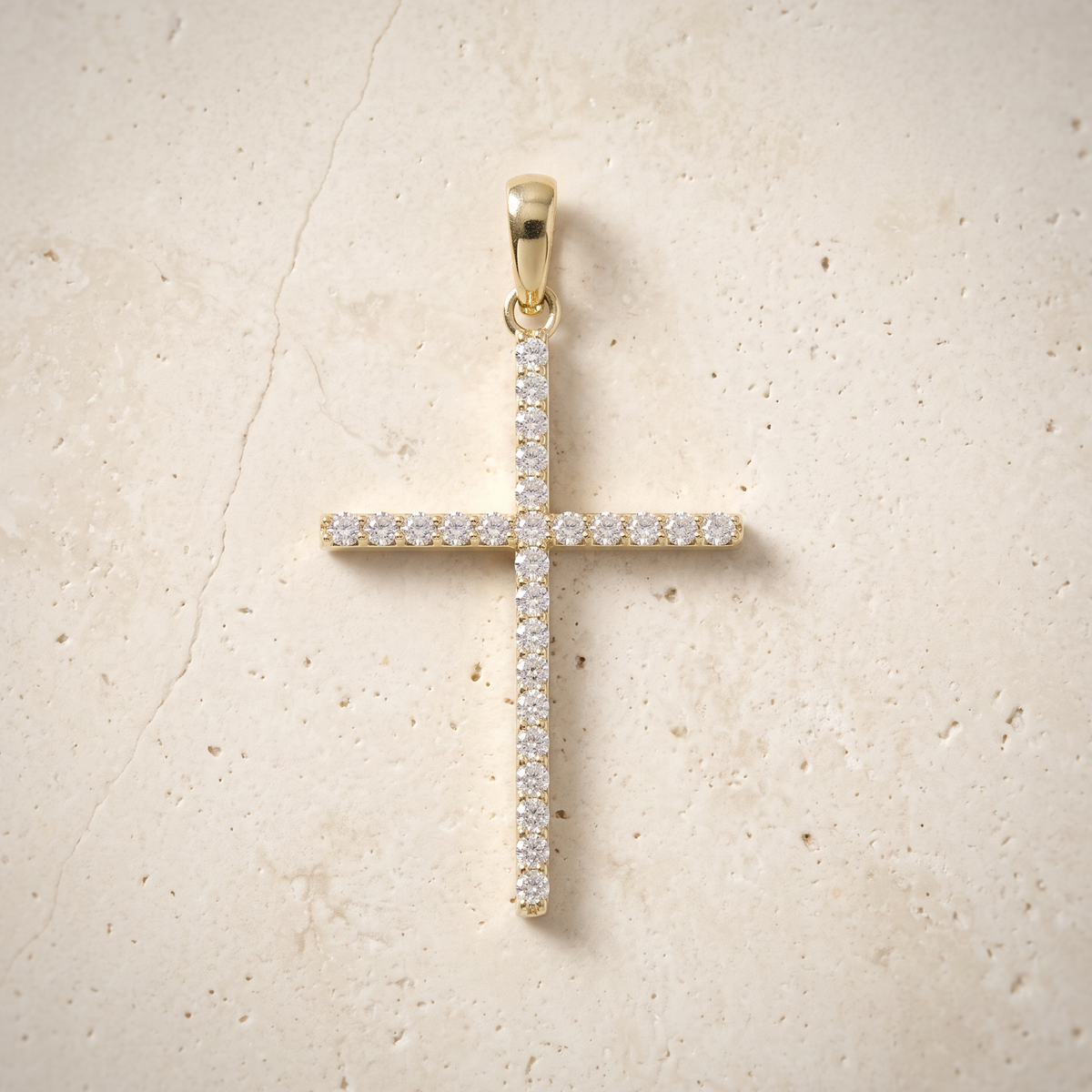 26 Stone Diamond Cross In 14K Solid Gold