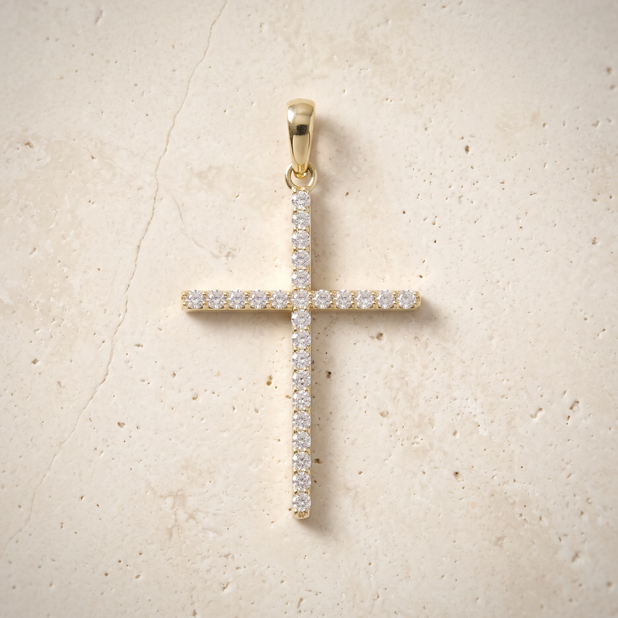 26 Stone Diamond Cross In 14K Solid Gold