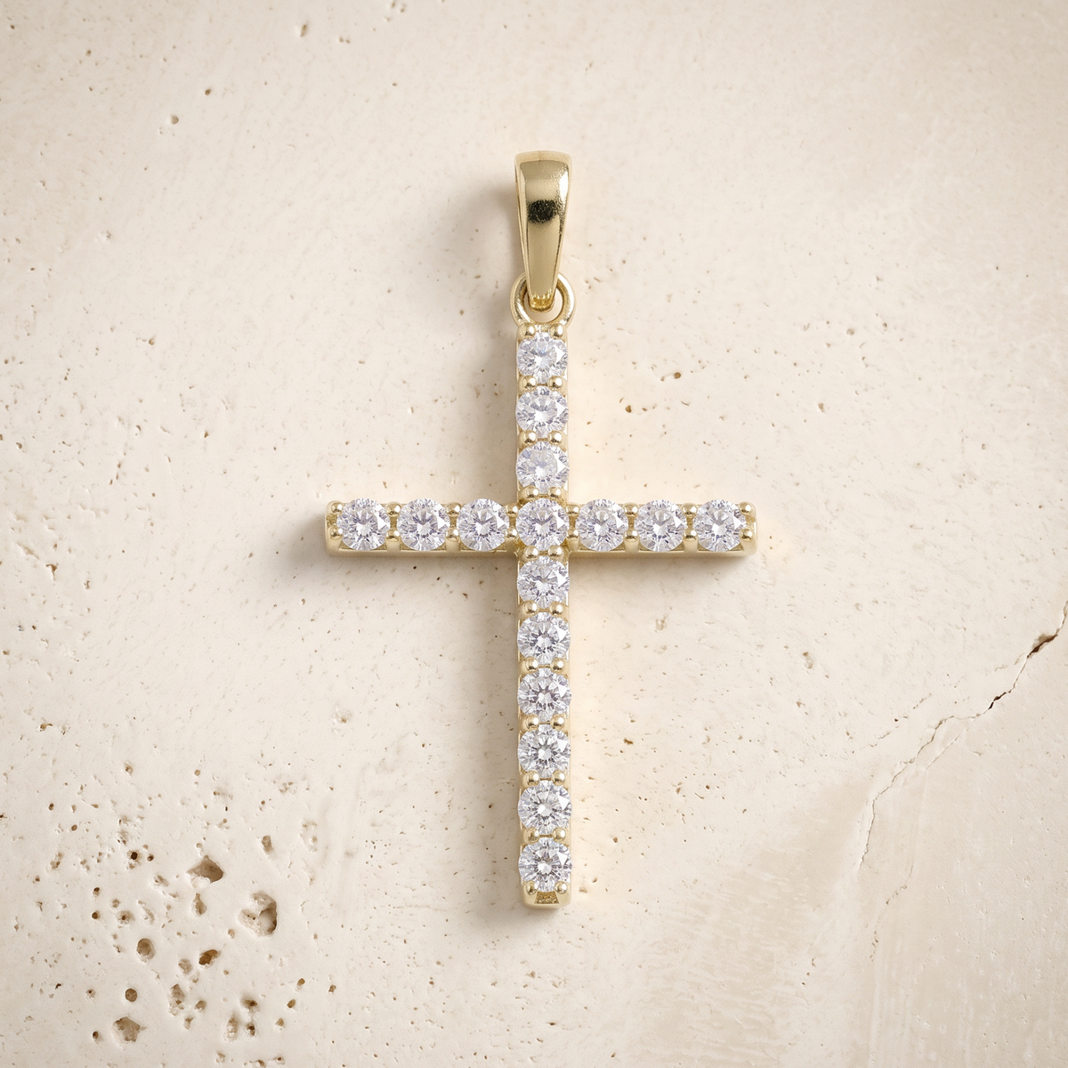 16 Stone Diamond Cross In 14K Solid Gold