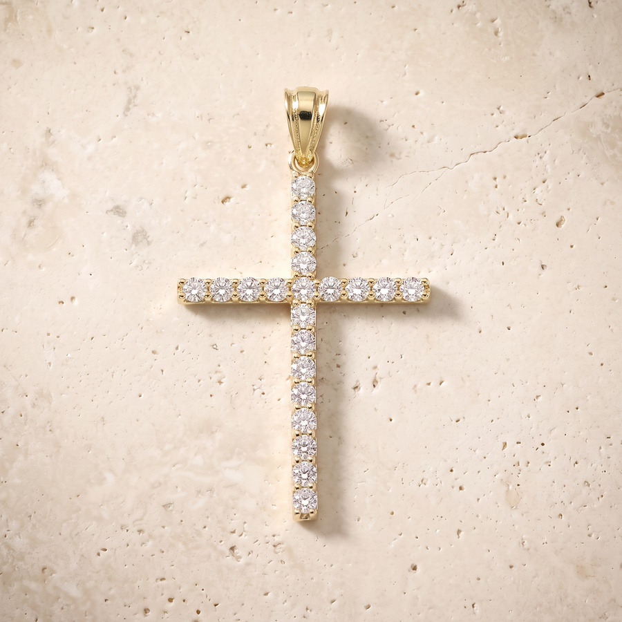 26 Stone Diamond Cross In 14K Solid Gold