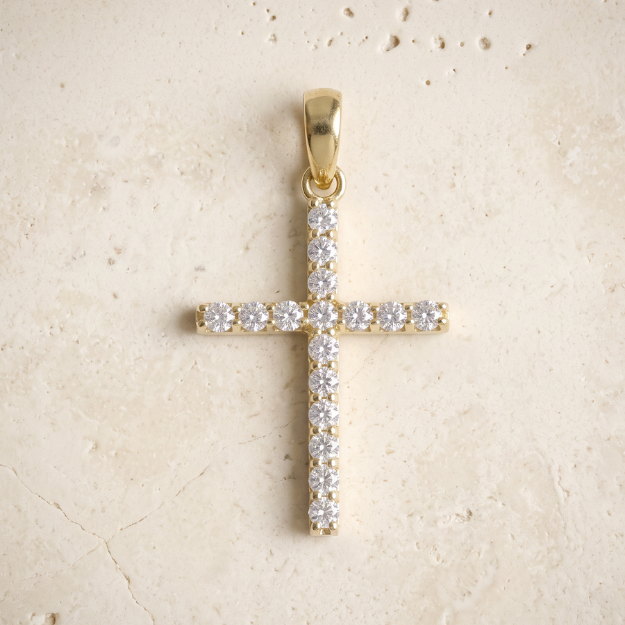 16 Stone Diamond Cross In 14K Solid Gold