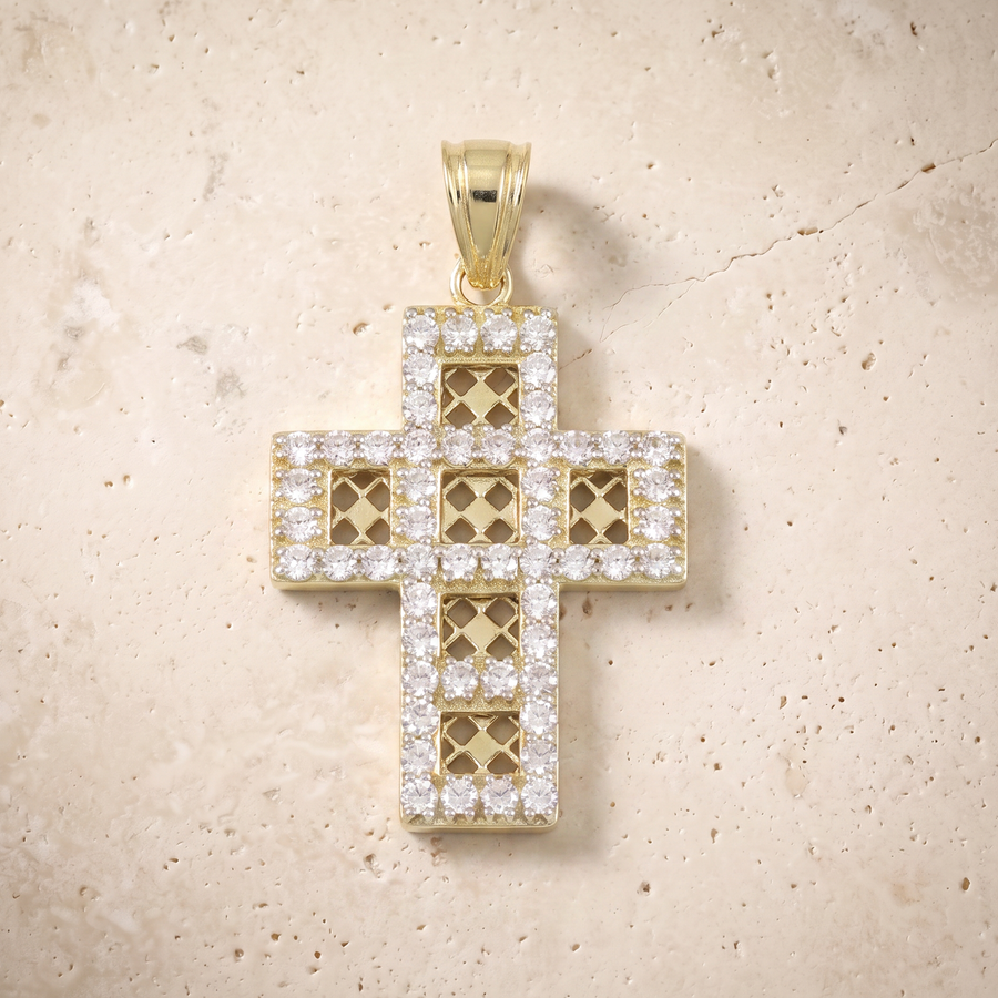 Diamond Outlined Cross In 14K Solid Gold