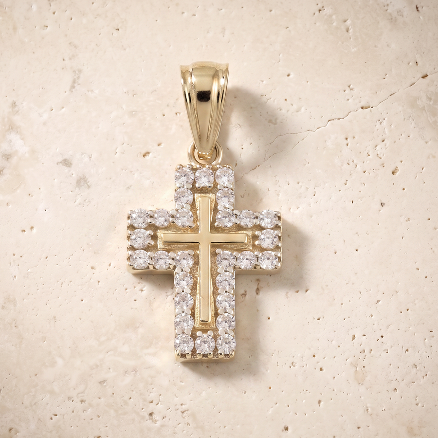 Diamond Cross Outline In 14K Solid Gold