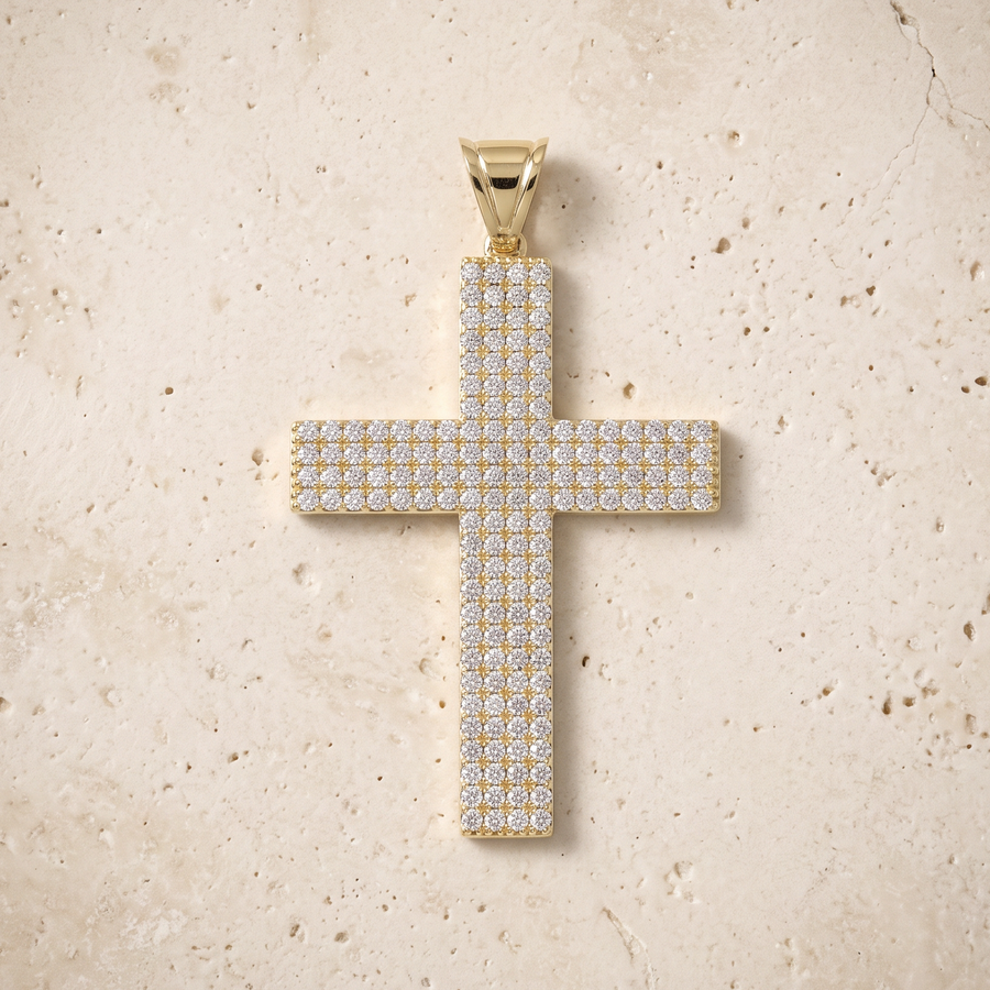 156 Stone Diamond Cross In 14K Solid Gold