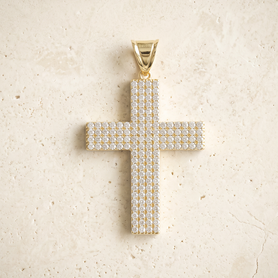136 Stone Diamond Cross In 14K Solid Gold