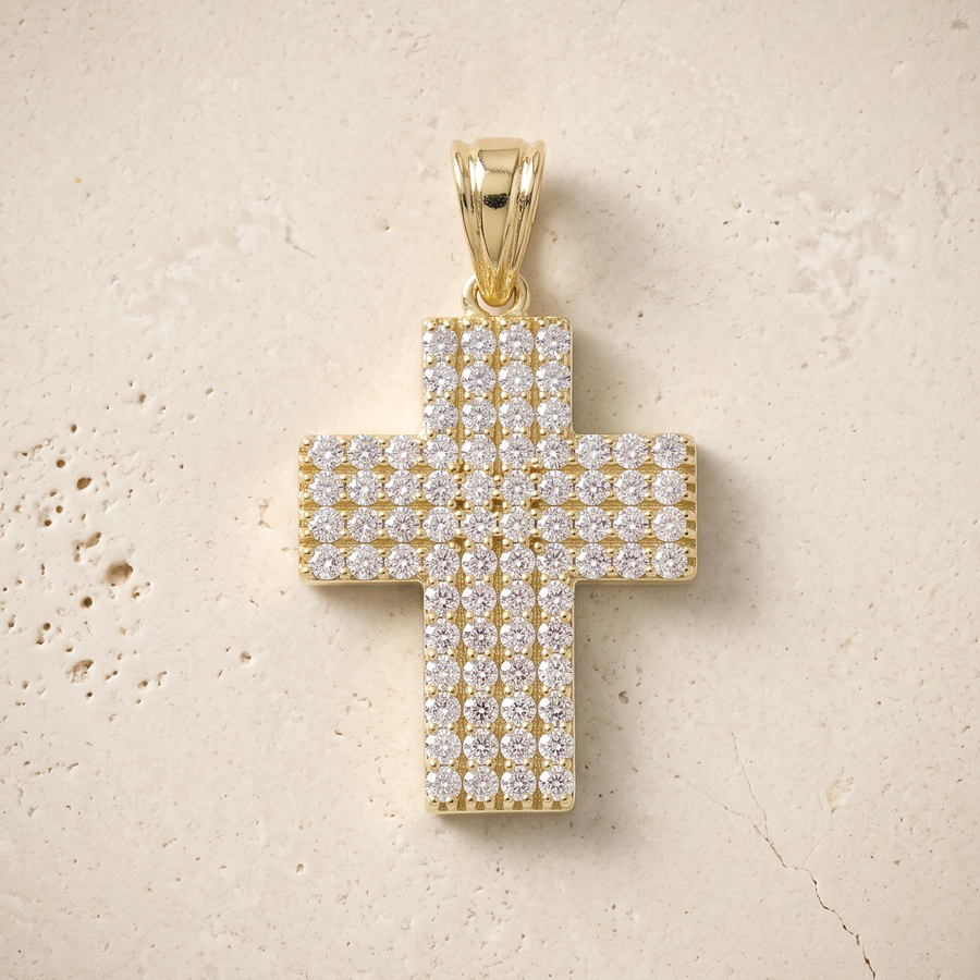 76 Stone Diamond Cross In 14K Solid Gold