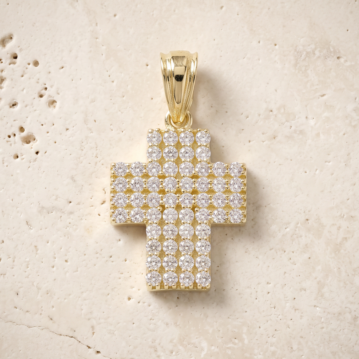 56 Stone Diamond Cross In 14K Solid Gold