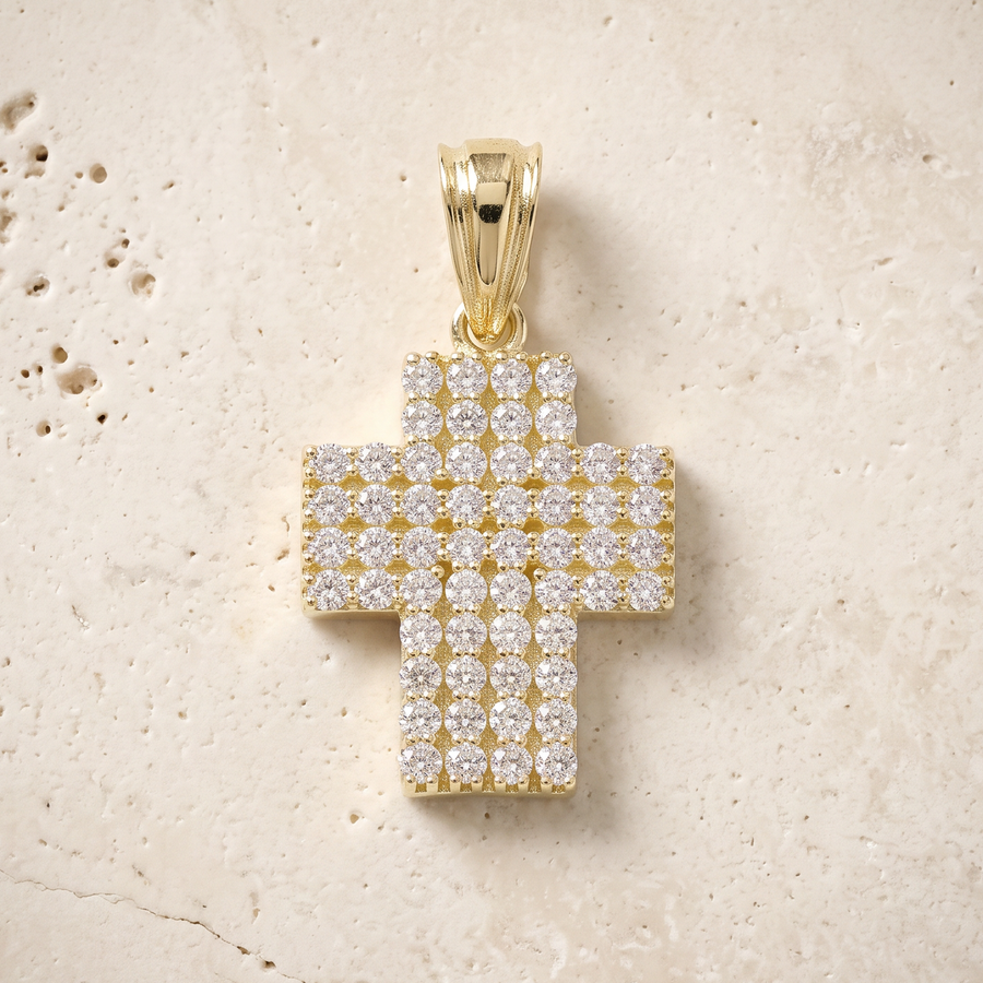 56 Stone Diamond Cross In 14K Solid Gold