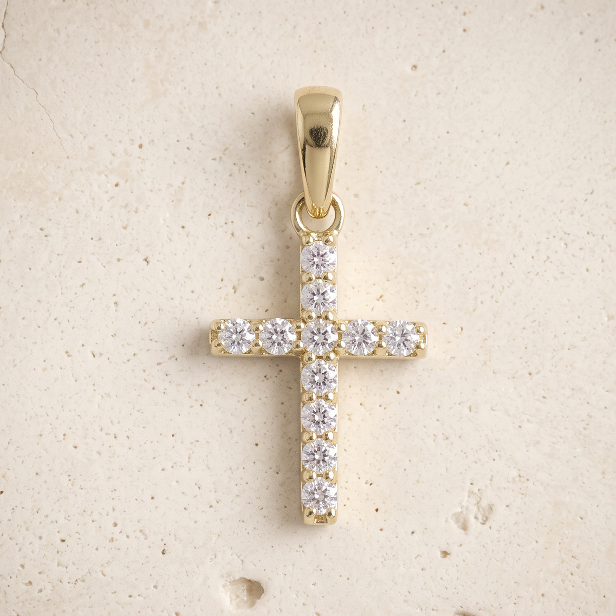 11 Stone Diamond Cross In 14K Solid Gold