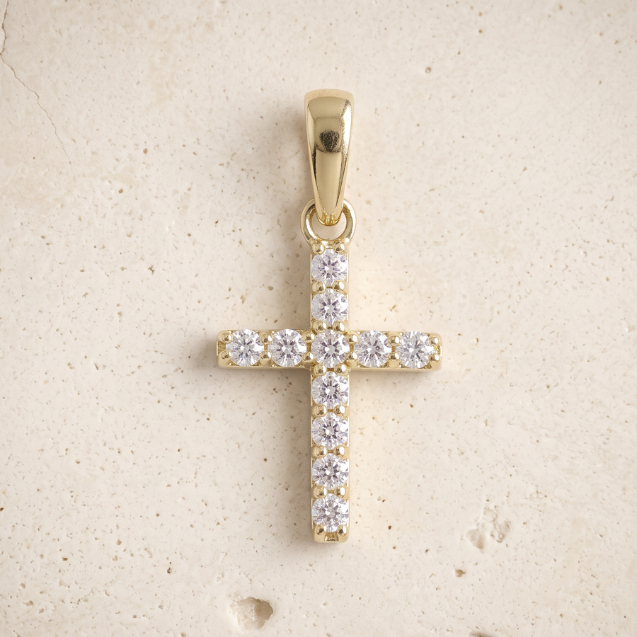 11 Stone Diamond Cross In 14K Solid Gold