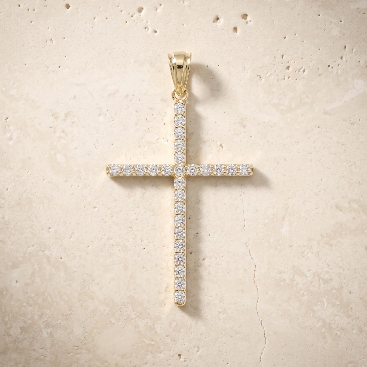 24 Stone Diamond Cross In 14K Solid Gold