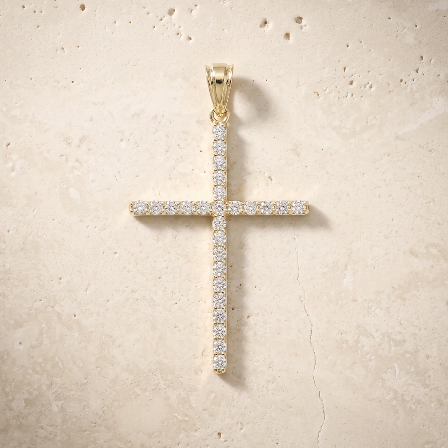 24 Stone Diamond Cross In 14K Solid Gold