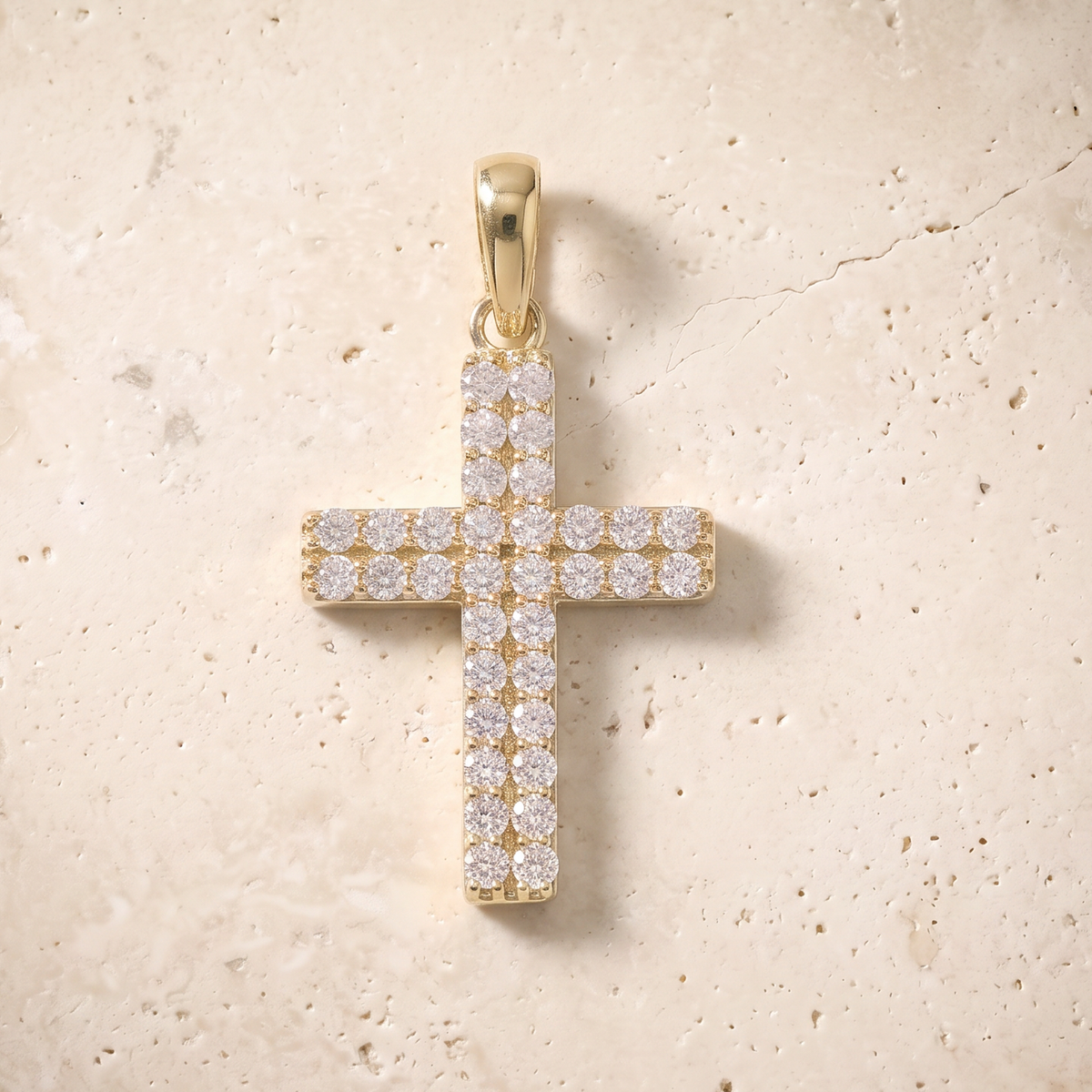 34 Stone Diamond Cross In 14K Solid Gold