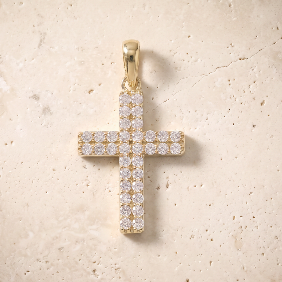 34 Stone Diamond Cross In 14K Solid Gold