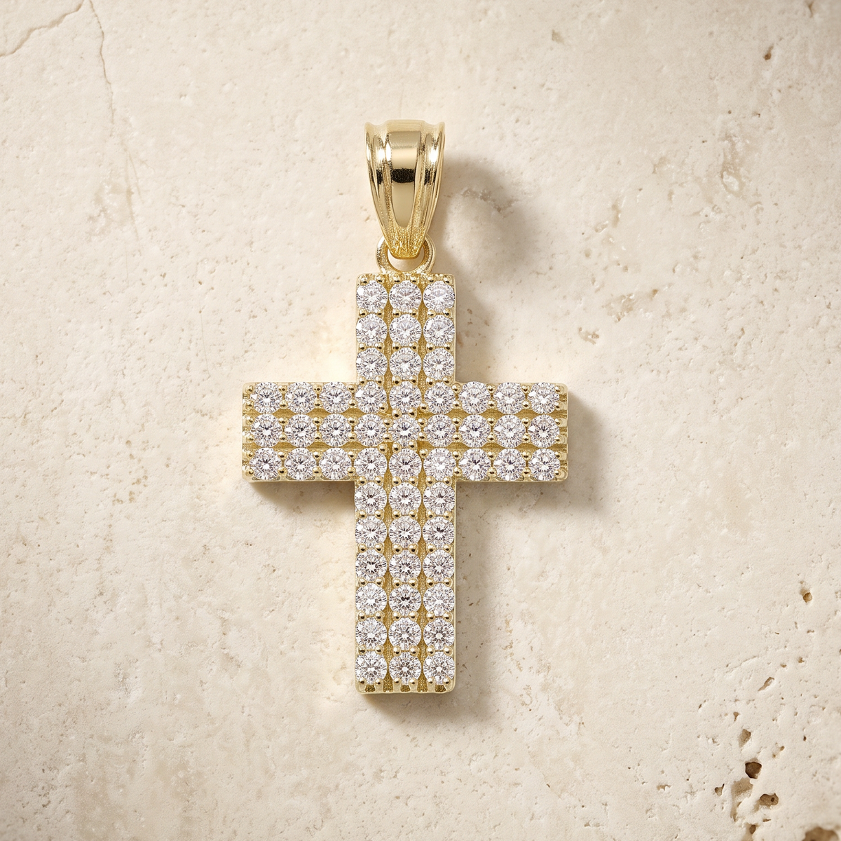 54 Stone Diamond Cross In 14K Solid Gold