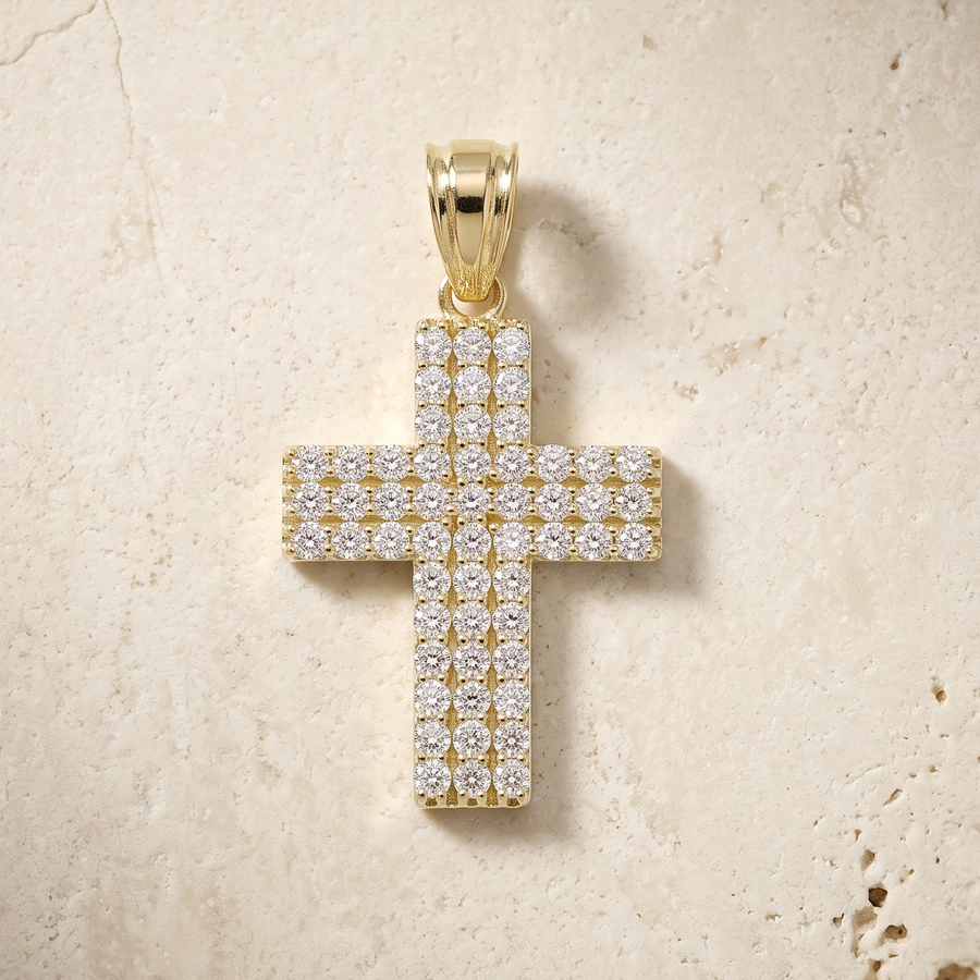 54 Stone Diamond Cross In 14K Solid Gold