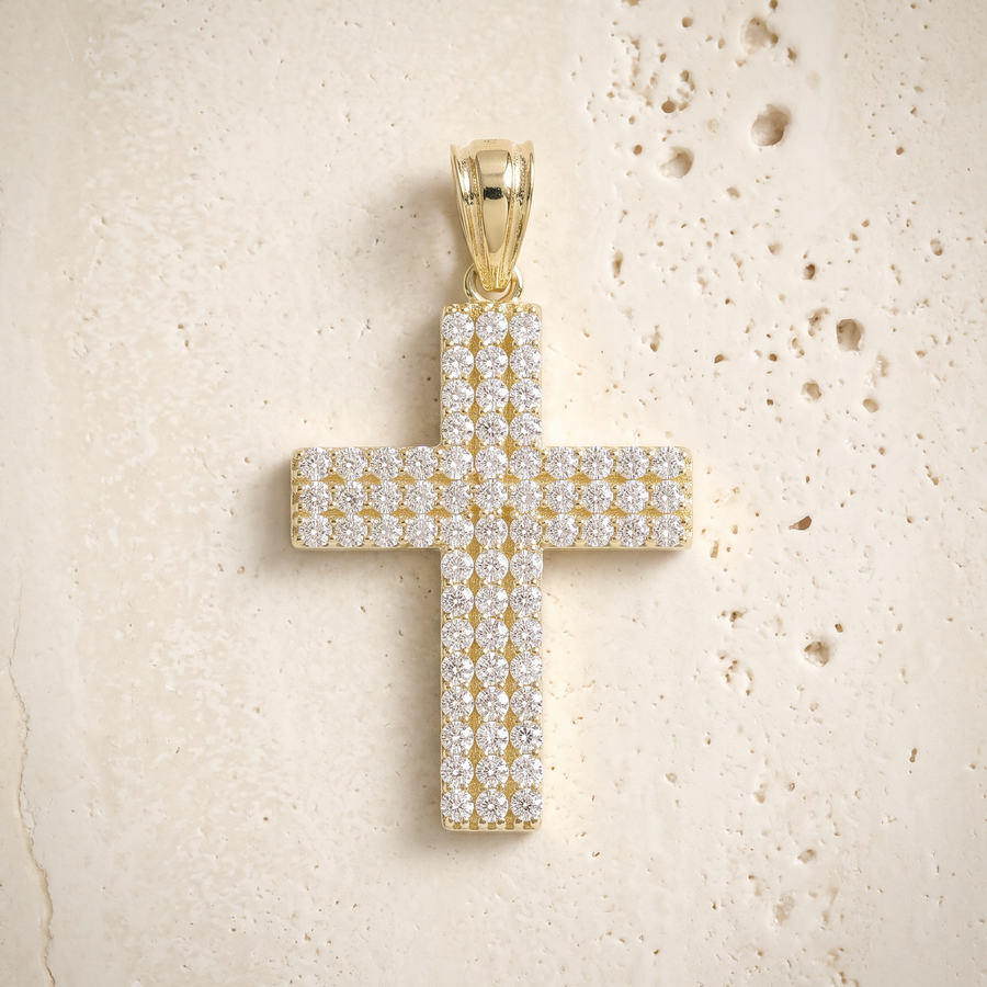 69 Stone Diamond Cross In 14K Solid Gold