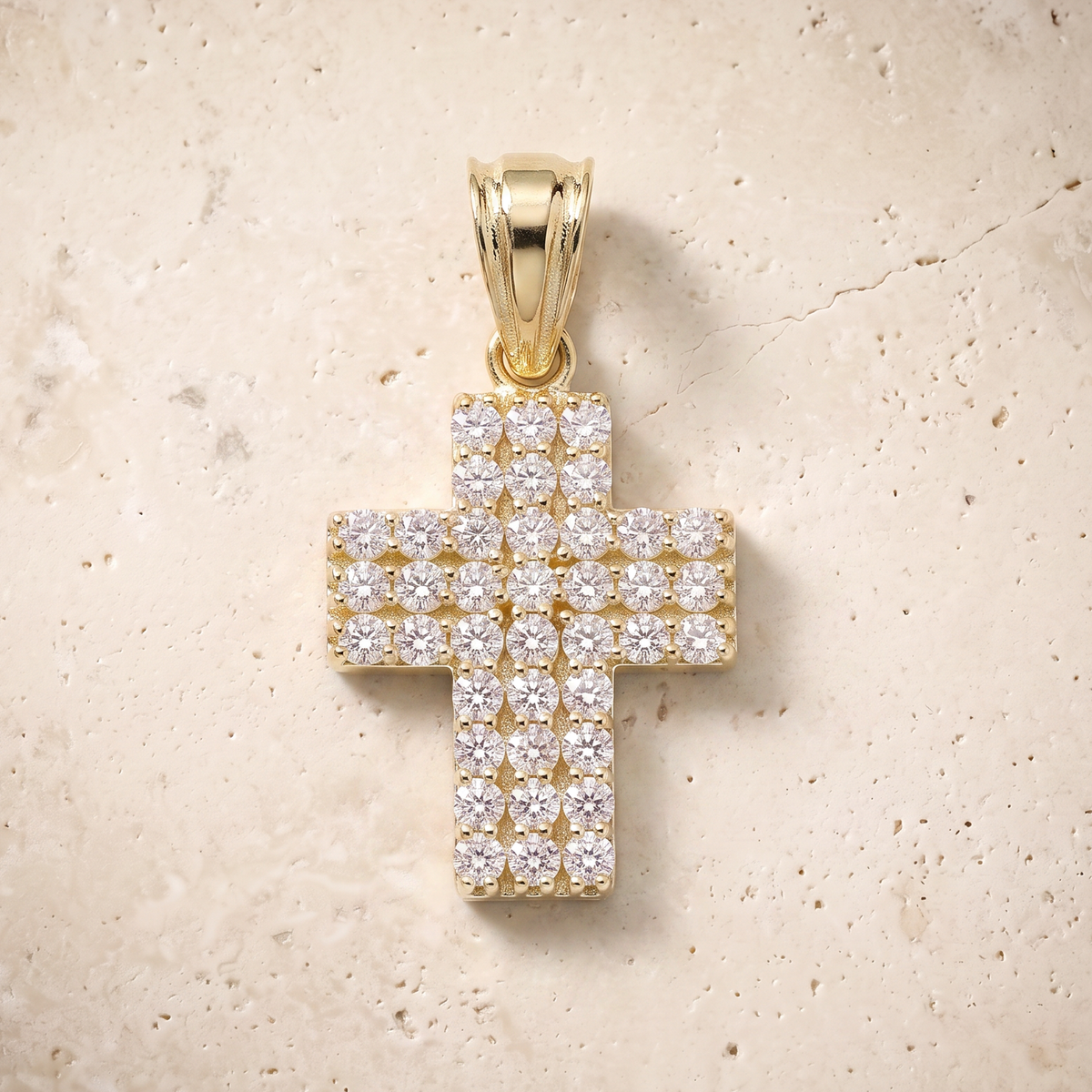 39 Stone Diamond Cross In 14K Solid Gold
