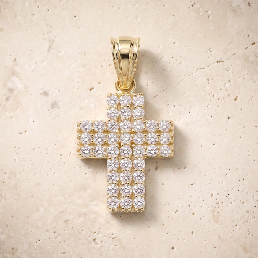 39 Stone Diamond Cross In 14K Solid Gold