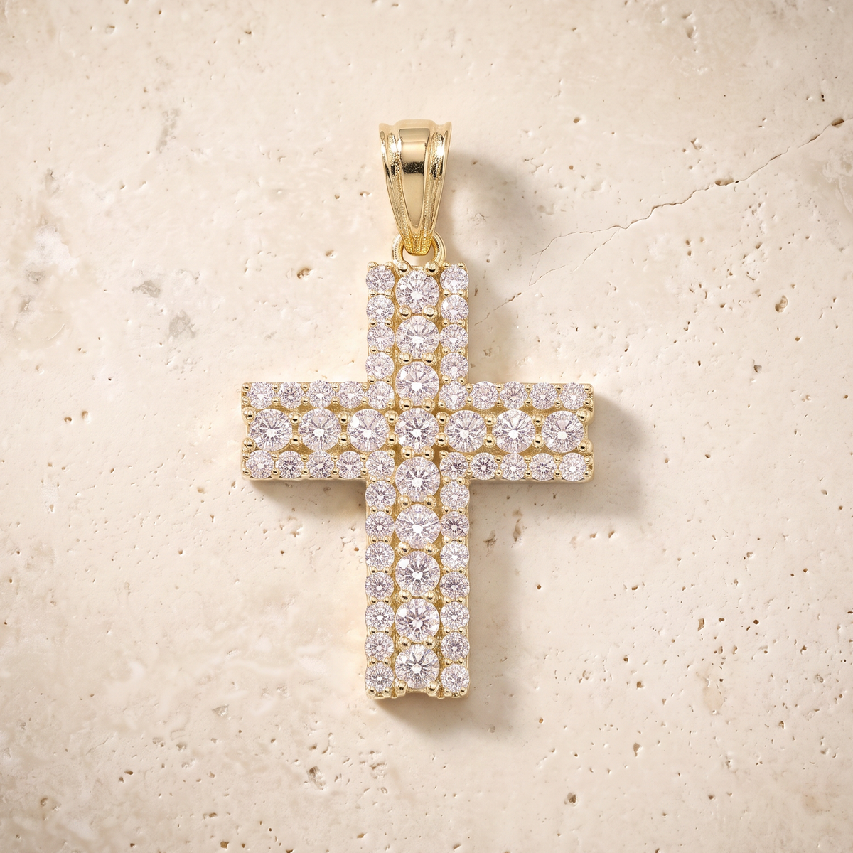 57 Stone Diamond Cross In 14K Solid Gold