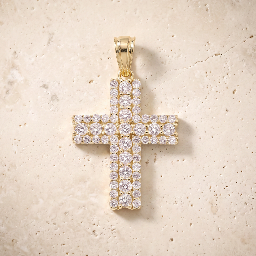 57 Stone Diamond Cross In 14K Solid Gold