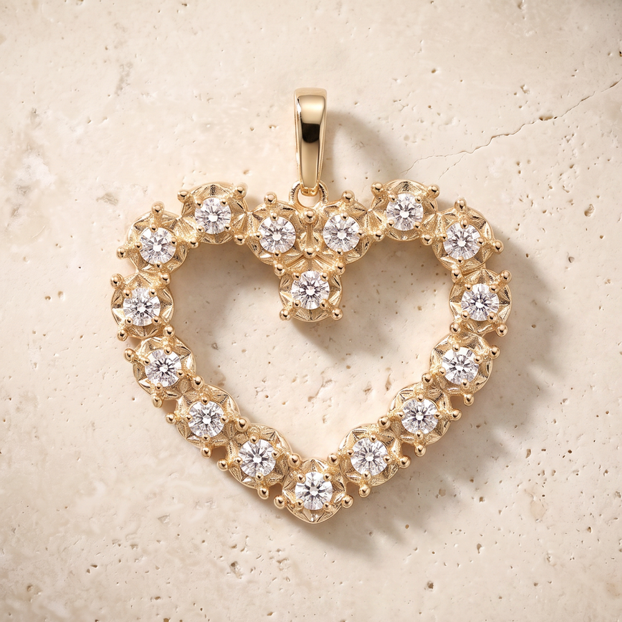 Diamond Heart Necklace In 14K Solid Gold