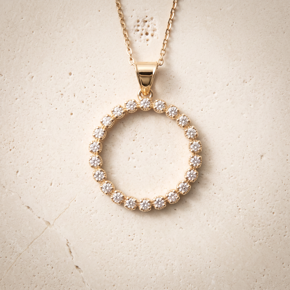 Diamond Circle Pendant In 14K Solid Gold