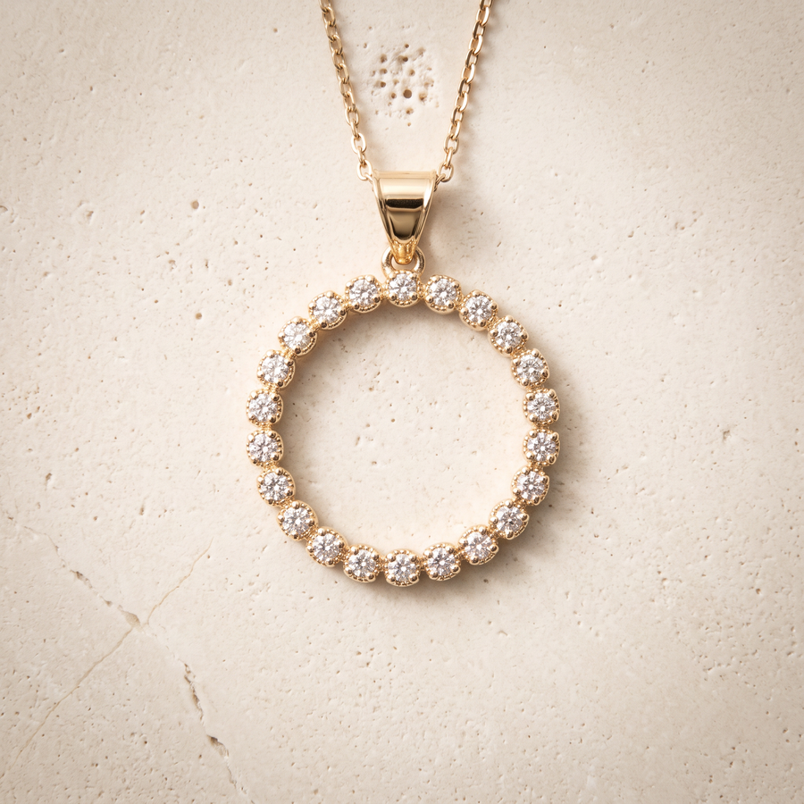 Diamond Circle Pendant In 14K Solid Gold