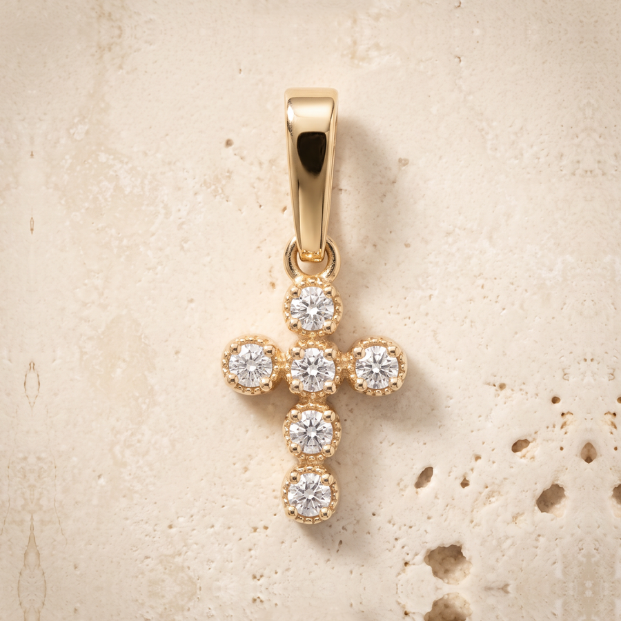 6 Stone Diamond Cross In 14K Solid Gold