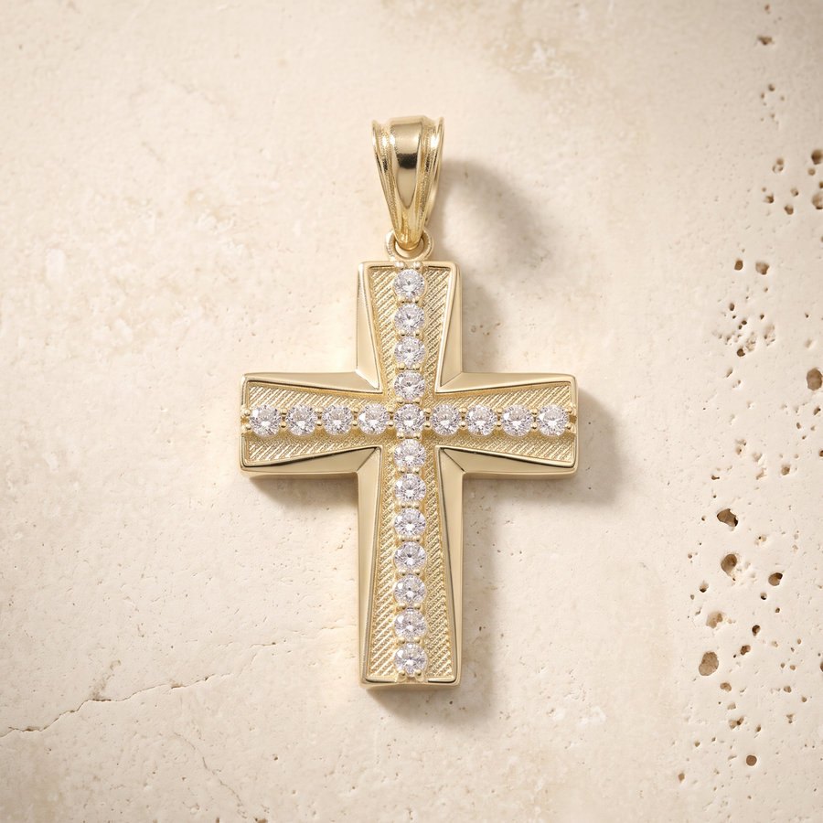 20 Stone Diamond Cross In 14K Gold