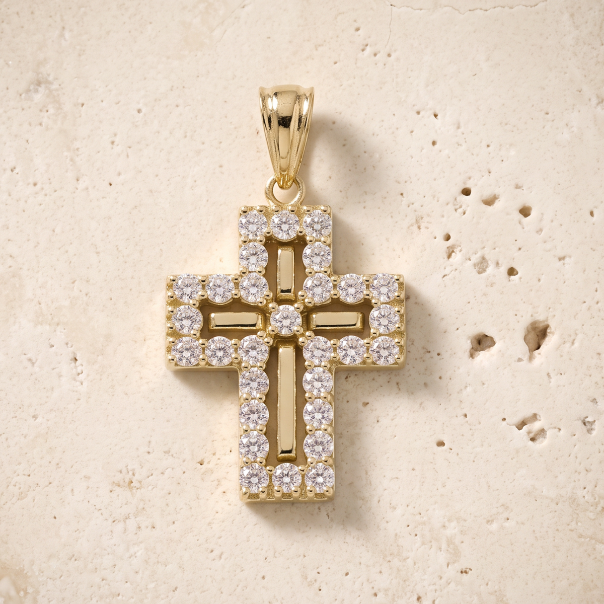 29 Stone Diamond Cross In 14K Solid Gold
