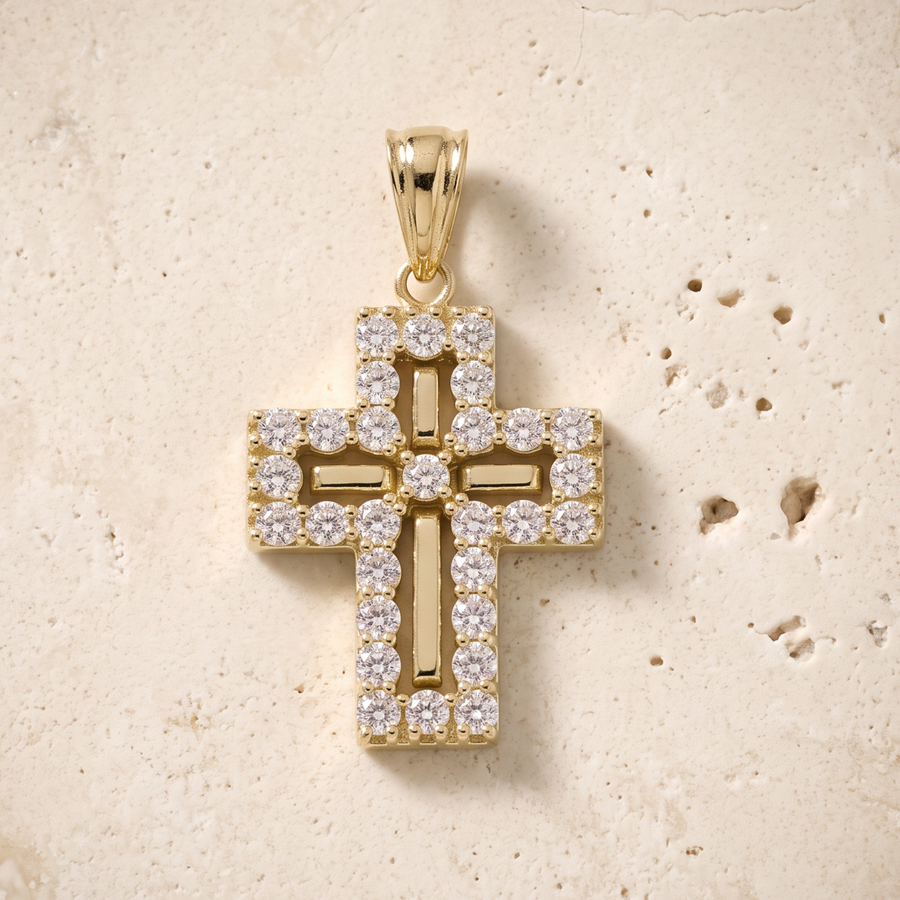 29 Stone Diamond Cross In 14K Solid Gold