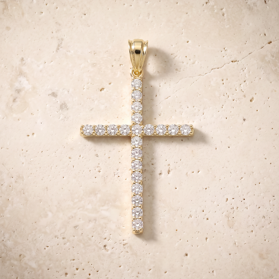 21 Stone Diamond Cross In 14K Solid Gold