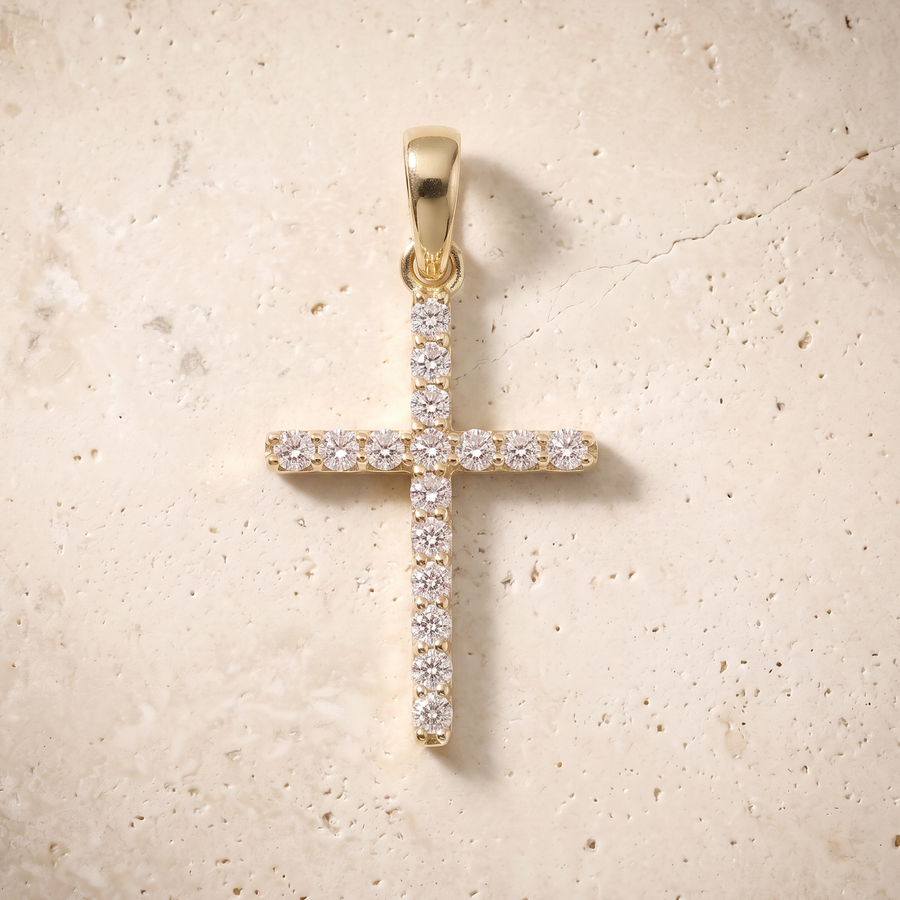 16 Stone Diamond Cross In 14K Solid Gold